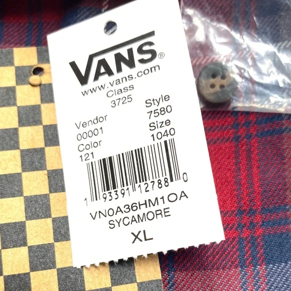 VANS Sycamore Classic Fit Plaid Button-Up Flannel Shirt Red Men’s VN0A36HM1OA - Picture 4 of 4